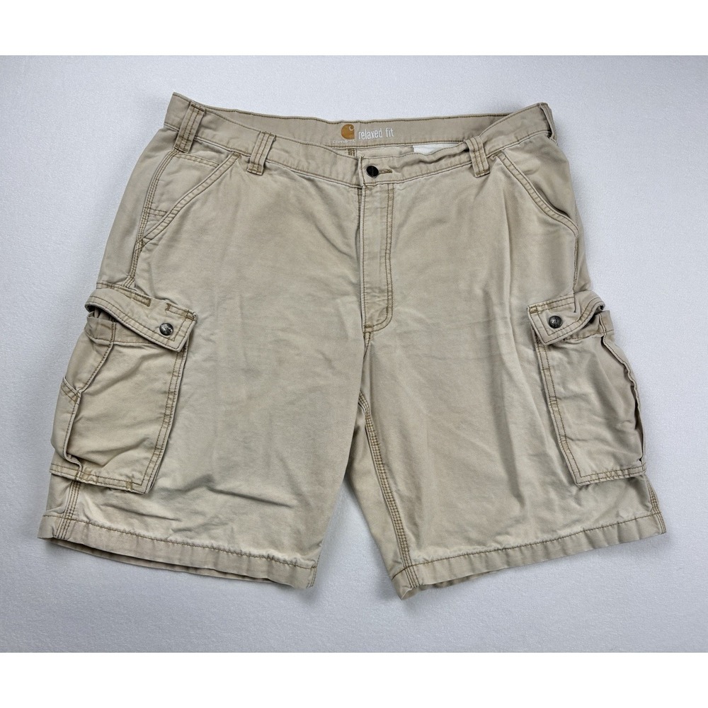 Carhartt Men's Relaxed Fit Cargo Shorts Khaki Tan Size 40 Cotton Workwear